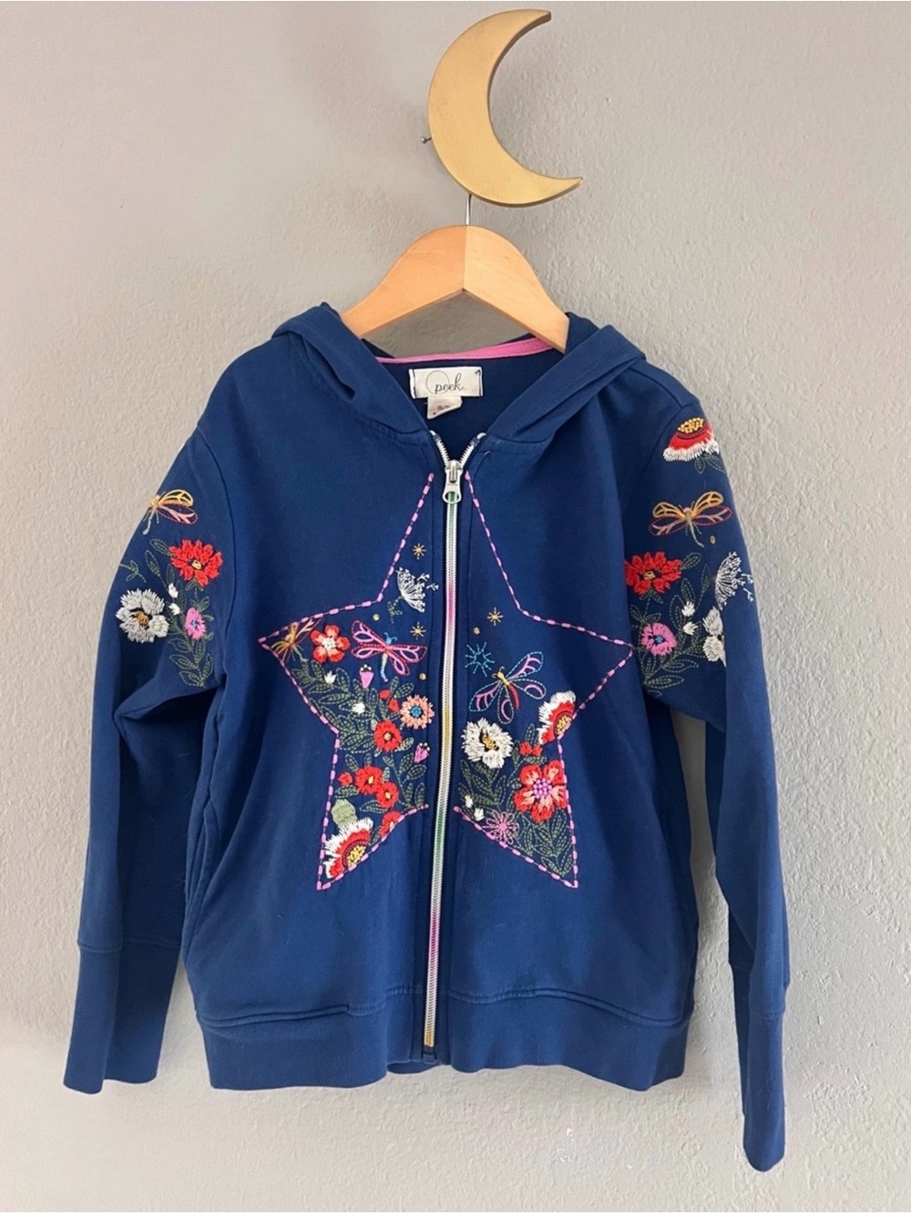 Peek Kids Navy Zip-Up Hoodie with Embroidered Star